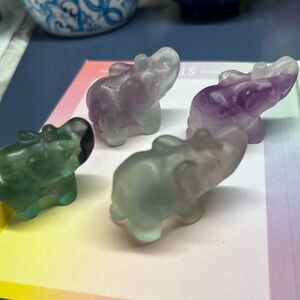 Fluorite Crystal Elephant Carvings Set
